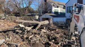 Residential demolition cleanup with tree removal and excavation